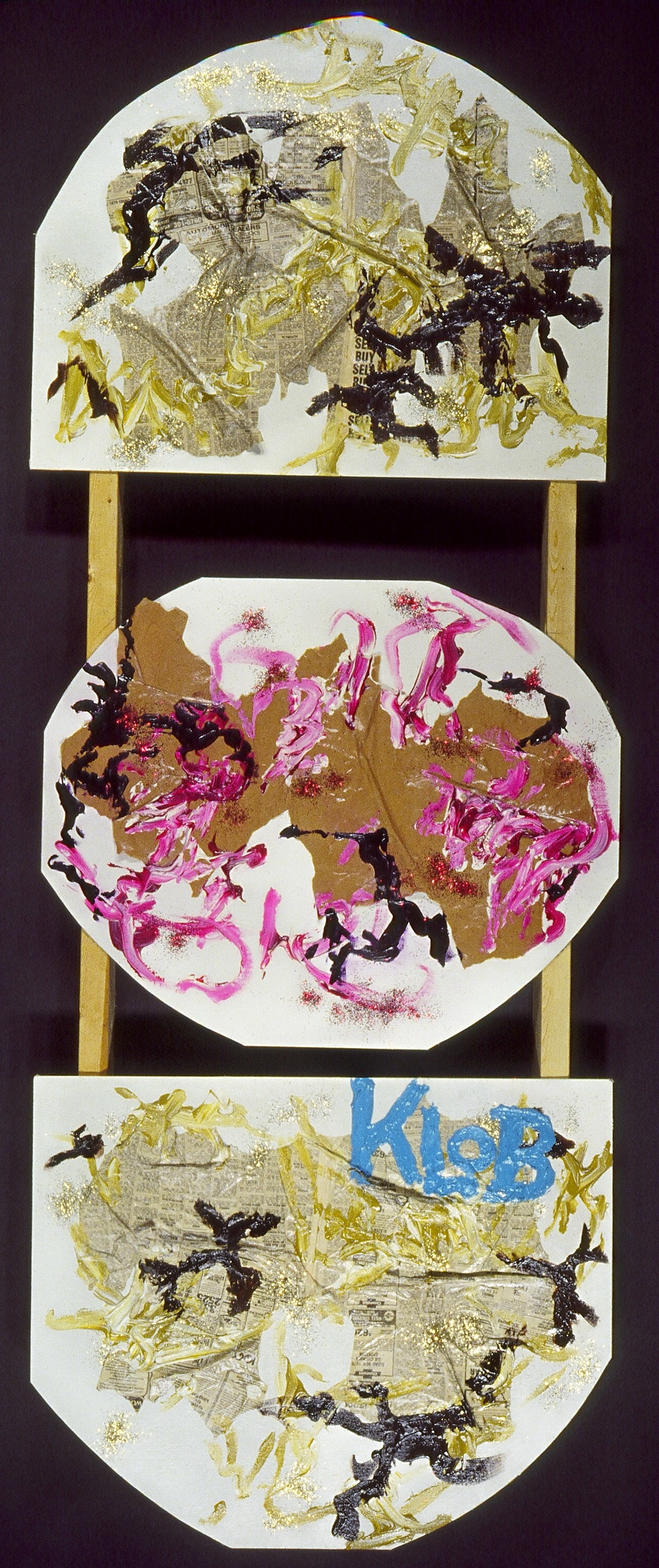 1977; acrylic, newspaper, brown paper bag; 6 ft 8 in X 36 in